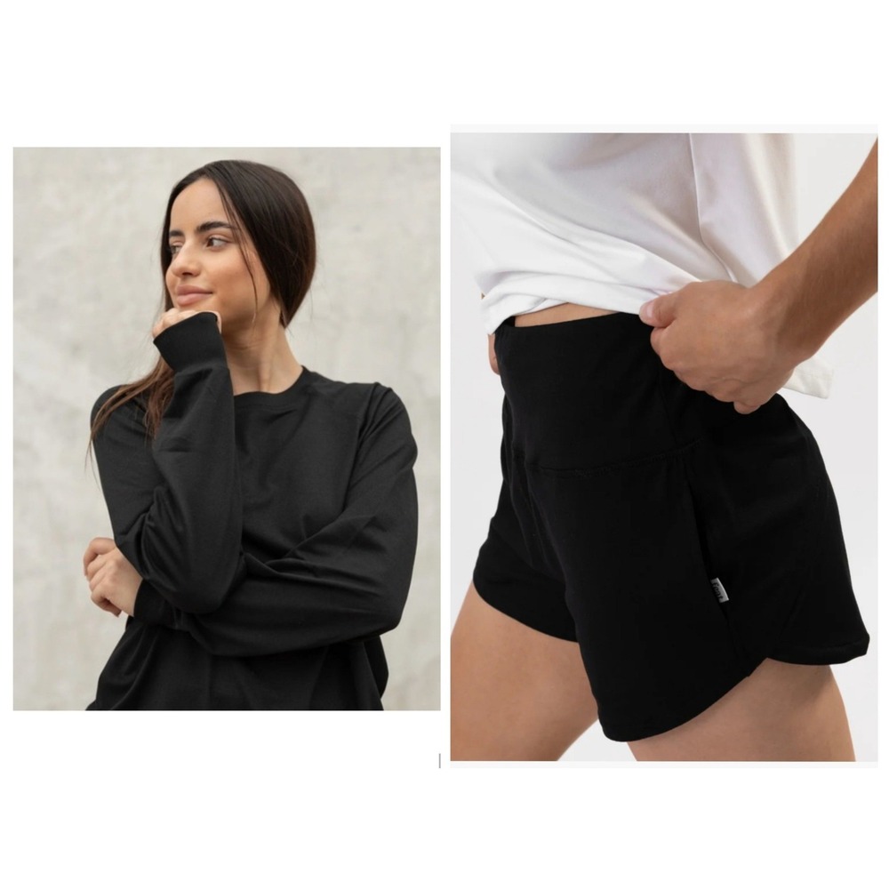 FEAT Women Crewneck Shorts Large Black Athleisure Set NWT minimalist loungewear